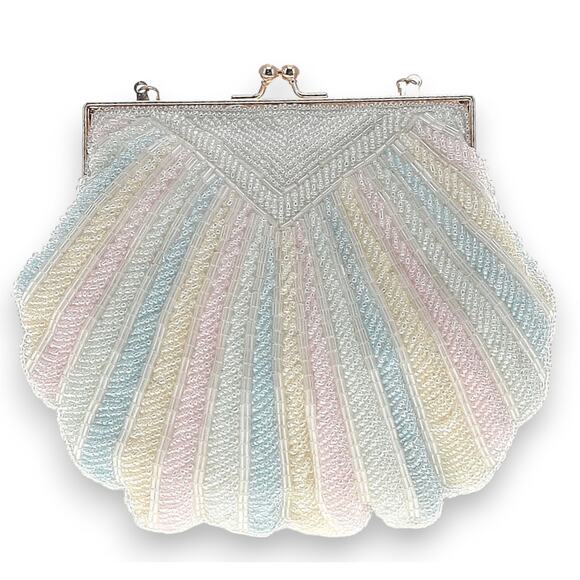 Pastel rainbow beaded clamshell handbag - Picture 1 of 7
